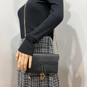 8903 DIOR Black Saddle Long Wallet with Chain MSRP $1,750